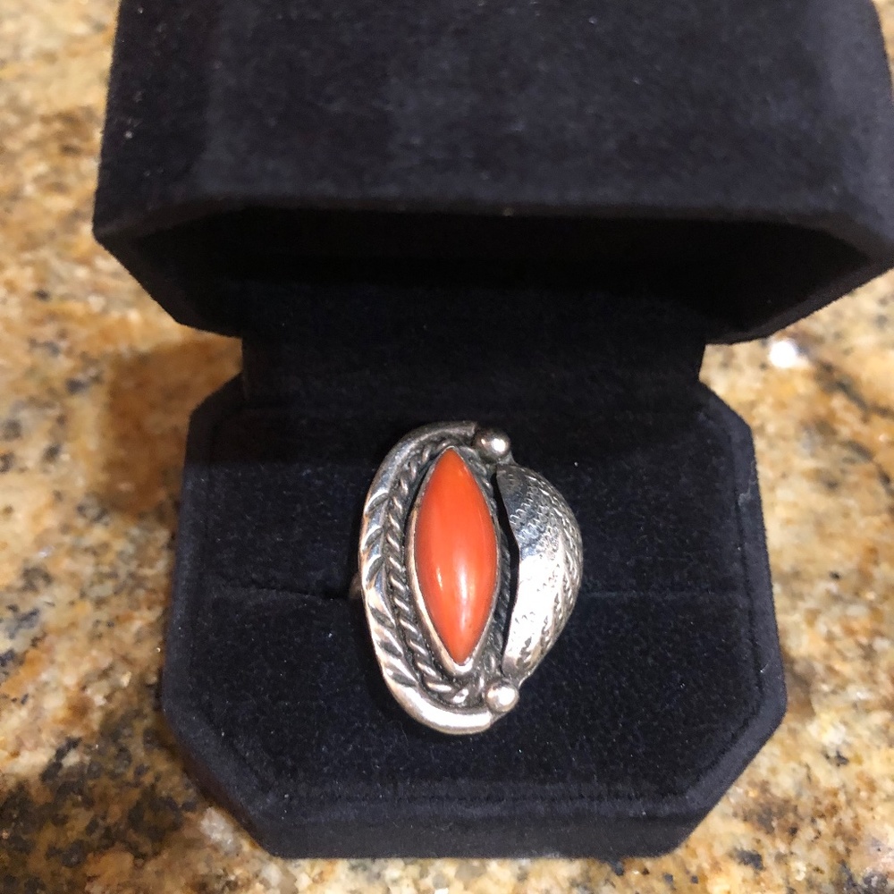 Silver and Coral Ring